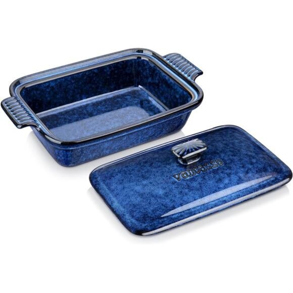 Starry Casserole Dish With Lid, 1.9 Quart Deep Lasagna Pan Ceramic Bakeware